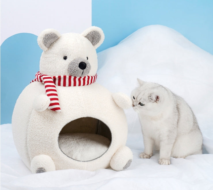 KFX-3145021 Cozy Bear Sponge Cat Nest - Warm and Soft Pet Bed for All Seasons