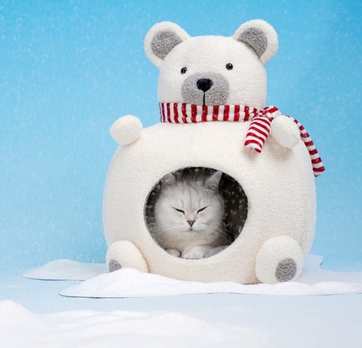 KFX-3145021 Cozy Bear Sponge Cat Nest - Warm and Soft Pet Bed for All Seasons