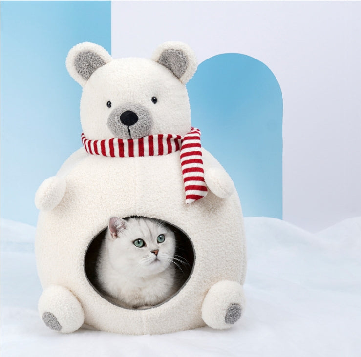 KFX-3145021 Cozy Bear Sponge Cat Nest - Warm and Soft Pet Bed for All Seasons