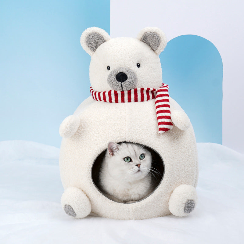 KFX-3145021 Cozy Bear Sponge Cat Nest - Warm and Soft Pet Bed for All Seasons