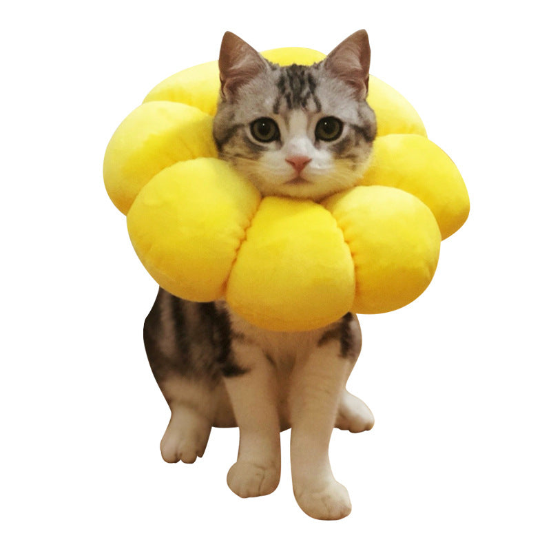 KFX-3148349 Adjustable Recovery Collar for Pets - Soft Edge Wound Healing Cone, Sunflower Design, Multiple Sizes Available