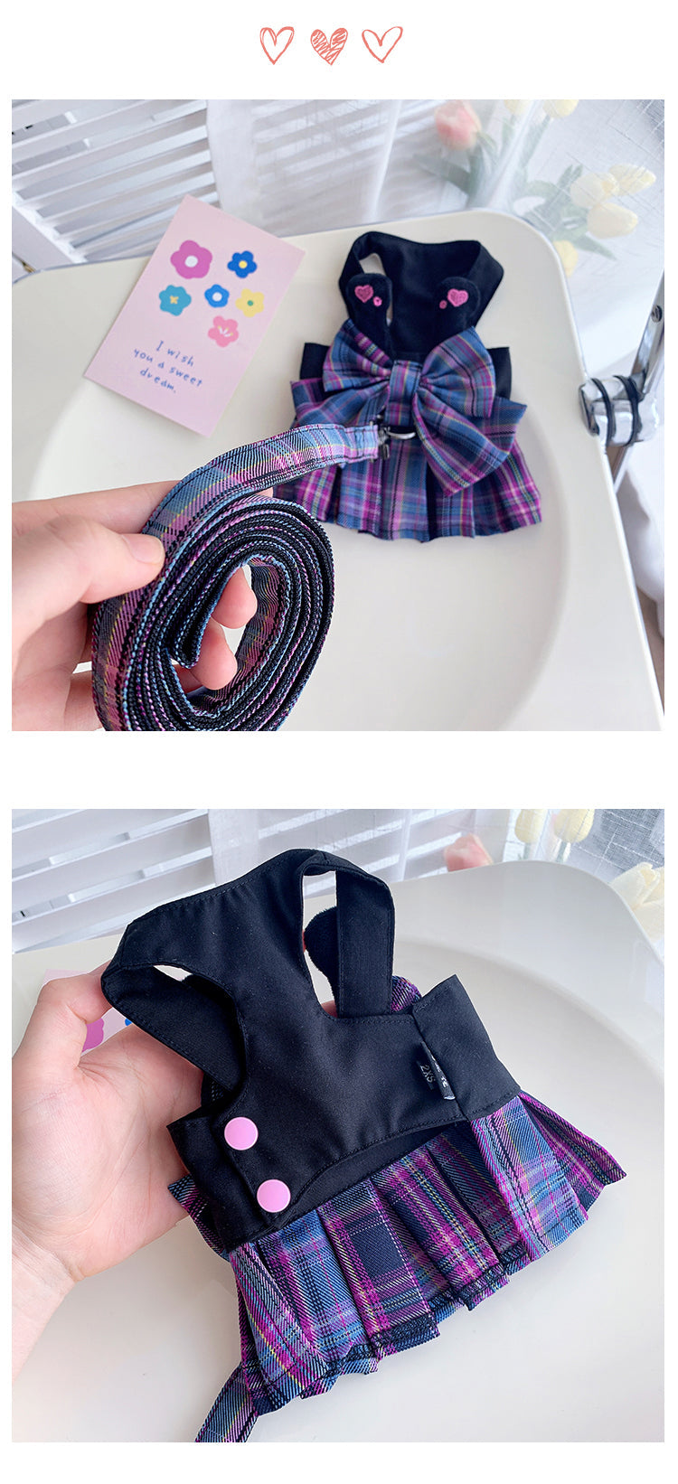 KFX-3149117 Lightweight Purple Plaid Dog Skirt with Leash for Small to Extra Large Breeds