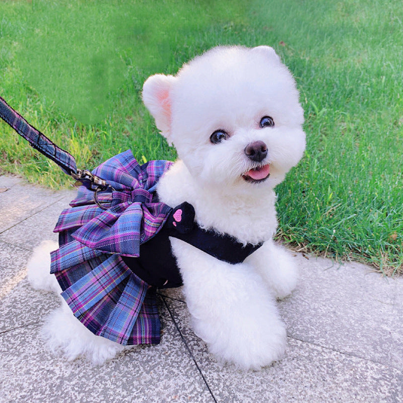 KFX-3149117 Lightweight Purple Plaid Dog Skirt with Leash for Small to Extra Large Breeds