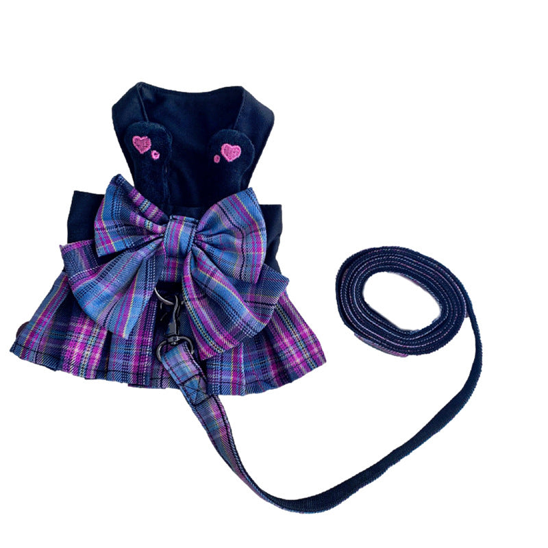 KFX-3149117 Lightweight Purple Plaid Dog Skirt with Leash for Small to Extra Large Breeds