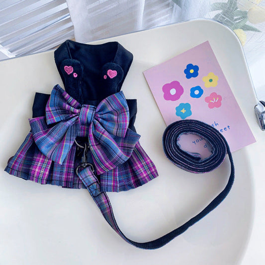 KFX-3149117 Lightweight Purple Plaid Dog Skirt with Leash for Small to Extra Large Breeds