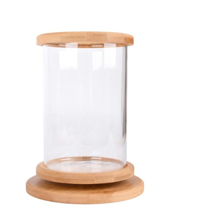 KFX-3150013 Mini Glass Aquarium with Bamboo Base for Small Office Decoration