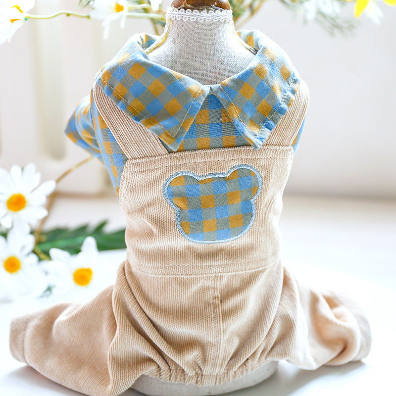 KFX-3151293 Casual Rabbit Check Overalls for Bichon Dogs in Yellow and Pink Checks