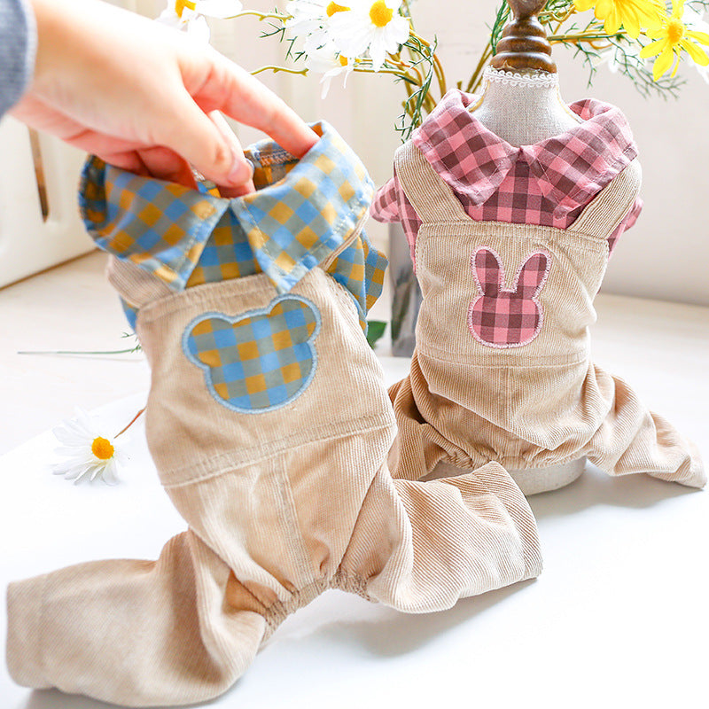 KFX-3151293 Casual Rabbit Check Overalls for Bichon Dogs in Yellow and Pink Checks