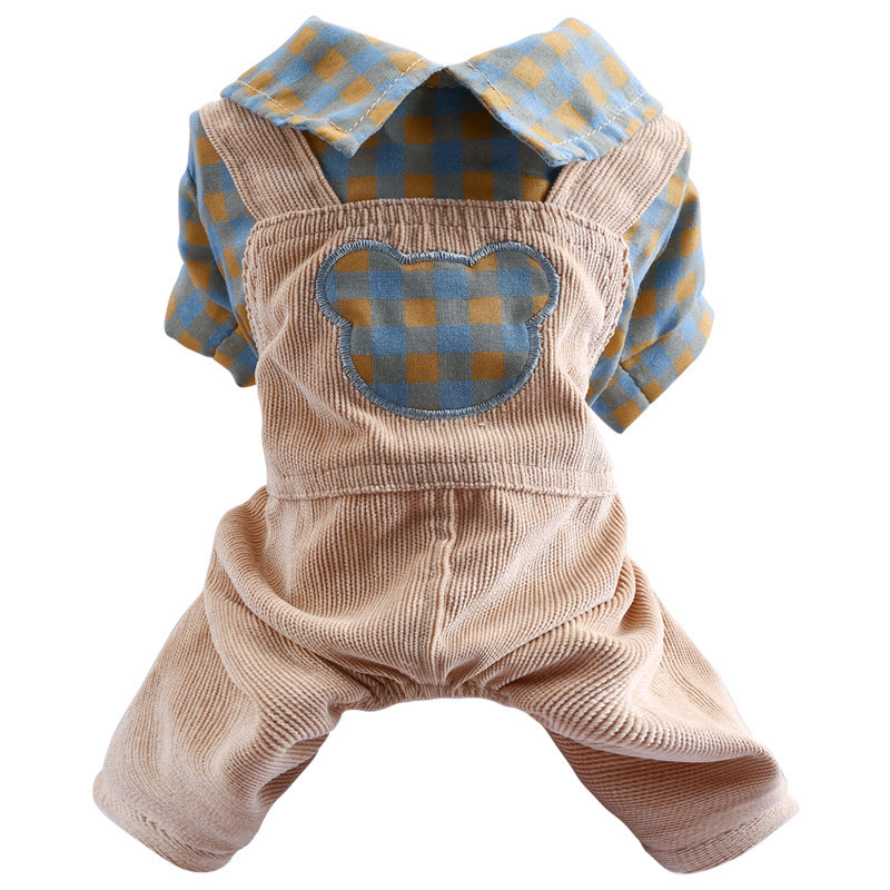 KFX-3151293 Casual Rabbit Check Overalls for Bichon Dogs in Yellow and Pink Checks