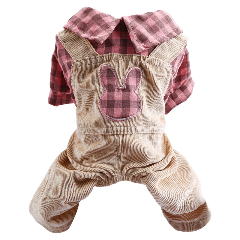 KFX-3151293 Casual Rabbit Check Overalls for Bichon Dogs in Yellow and Pink Checks