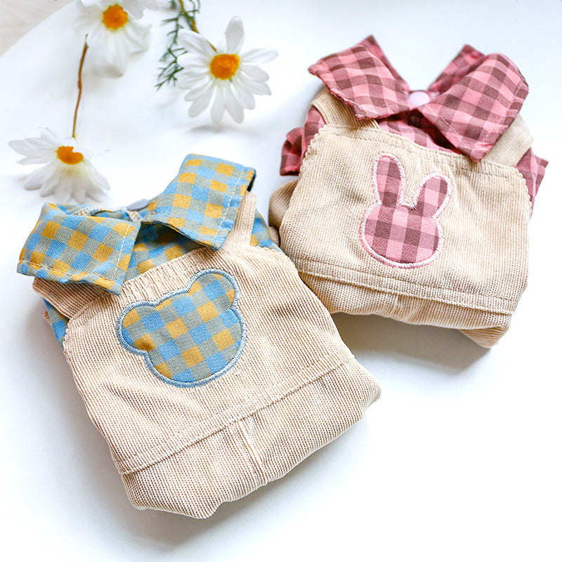 KFX-3151293 Casual Rabbit Check Overalls for Bichon Dogs in Yellow and Pink Checks