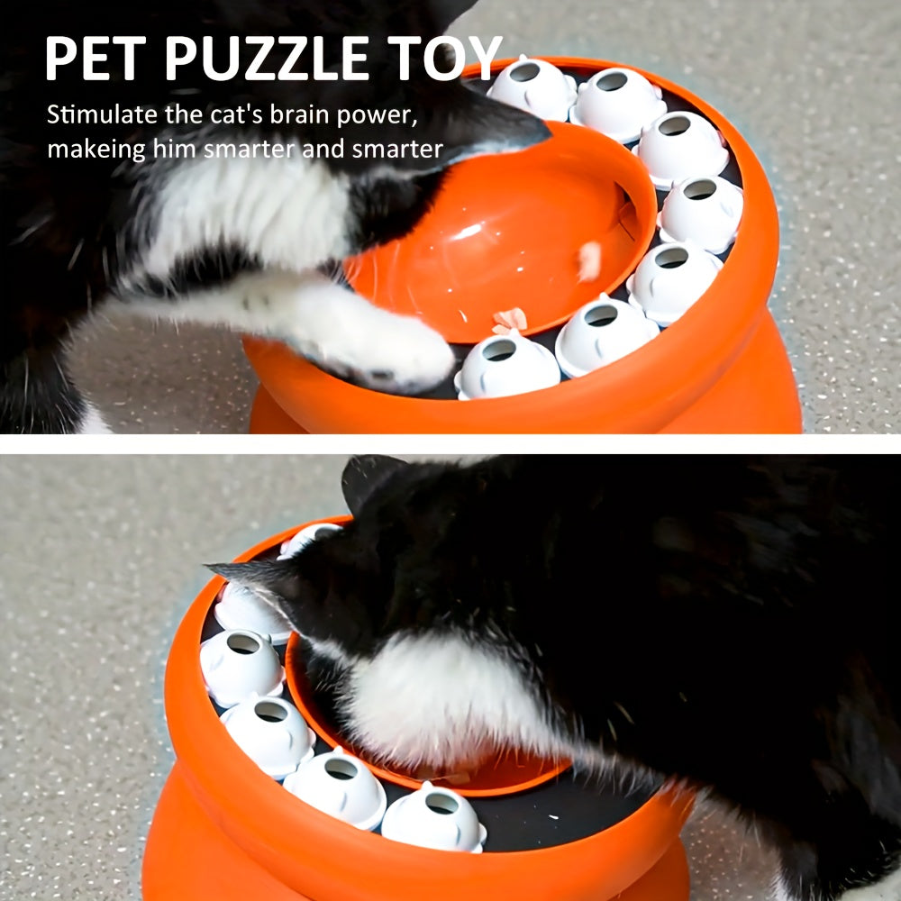 KFX-3151549 Elevated Cat Slow Feeder Bowl - Interactive Puzzle for Dry Food and Snacks, Promotes Healthy Eating Habits
