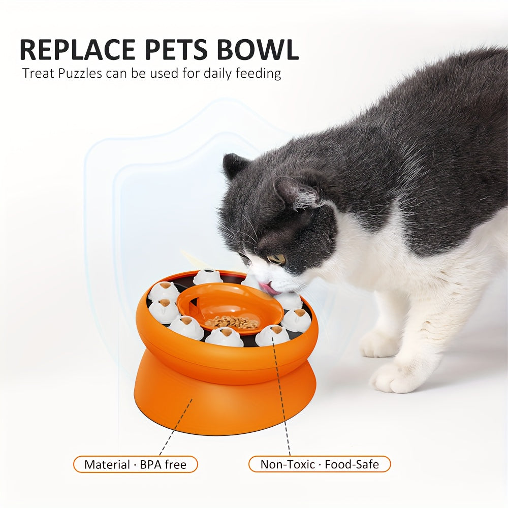 KFX-3151549 Elevated Cat Slow Feeder Bowl - Interactive Puzzle for Dry Food and Snacks, Promotes Healthy Eating Habits