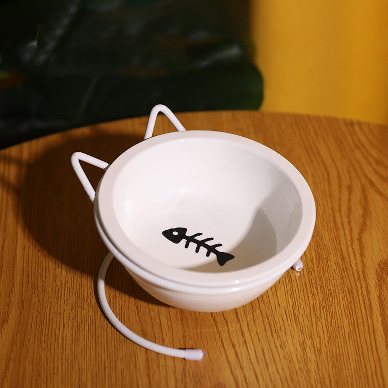 KFX-3152701 Ceramic Cat Food Bowl for Cervical Spine Protection - Automatic Feeding, Single & Double Bowl Options