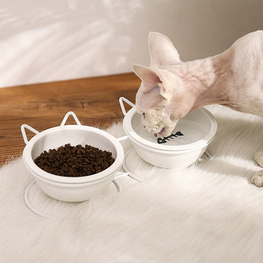 KFX-3152701 Ceramic Cat Food Bowl for Cervical Spine Protection - Automatic Feeding, Single & Double Bowl Options