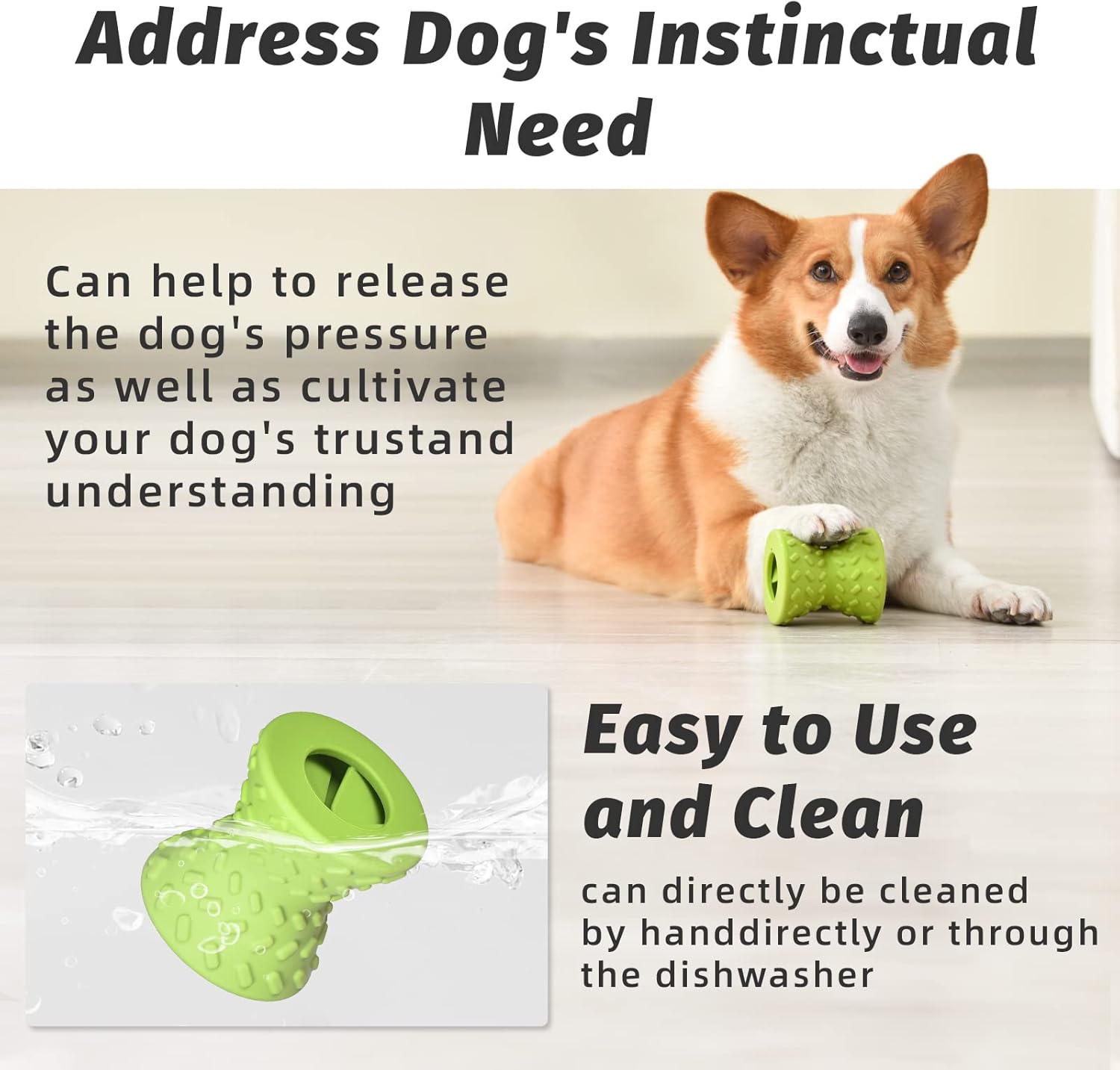 KFX-3153981 Durable Interactive Treat Dispensing Dog Toy - Tough Natural Rubber Chew Bone for Aggressive Chewers