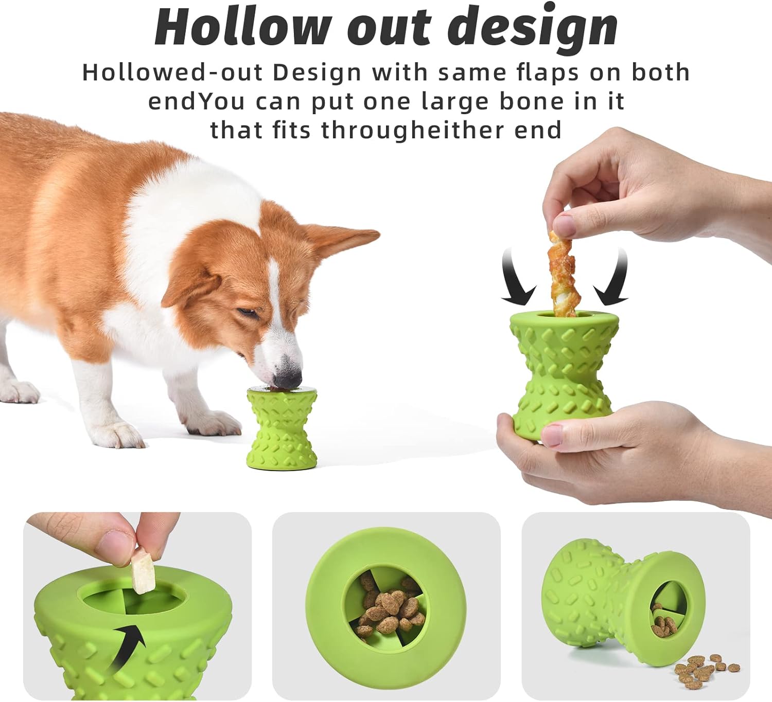 KFX-3153981 Durable Interactive Treat Dispensing Dog Toy - Tough Natural Rubber Chew Bone for Aggressive Chewers