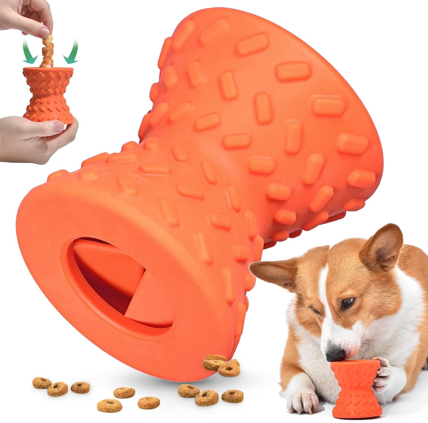 KFX-3153981 Durable Interactive Treat Dispensing Dog Toy - Tough Natural Rubber Chew Bone for Aggressive Chewers