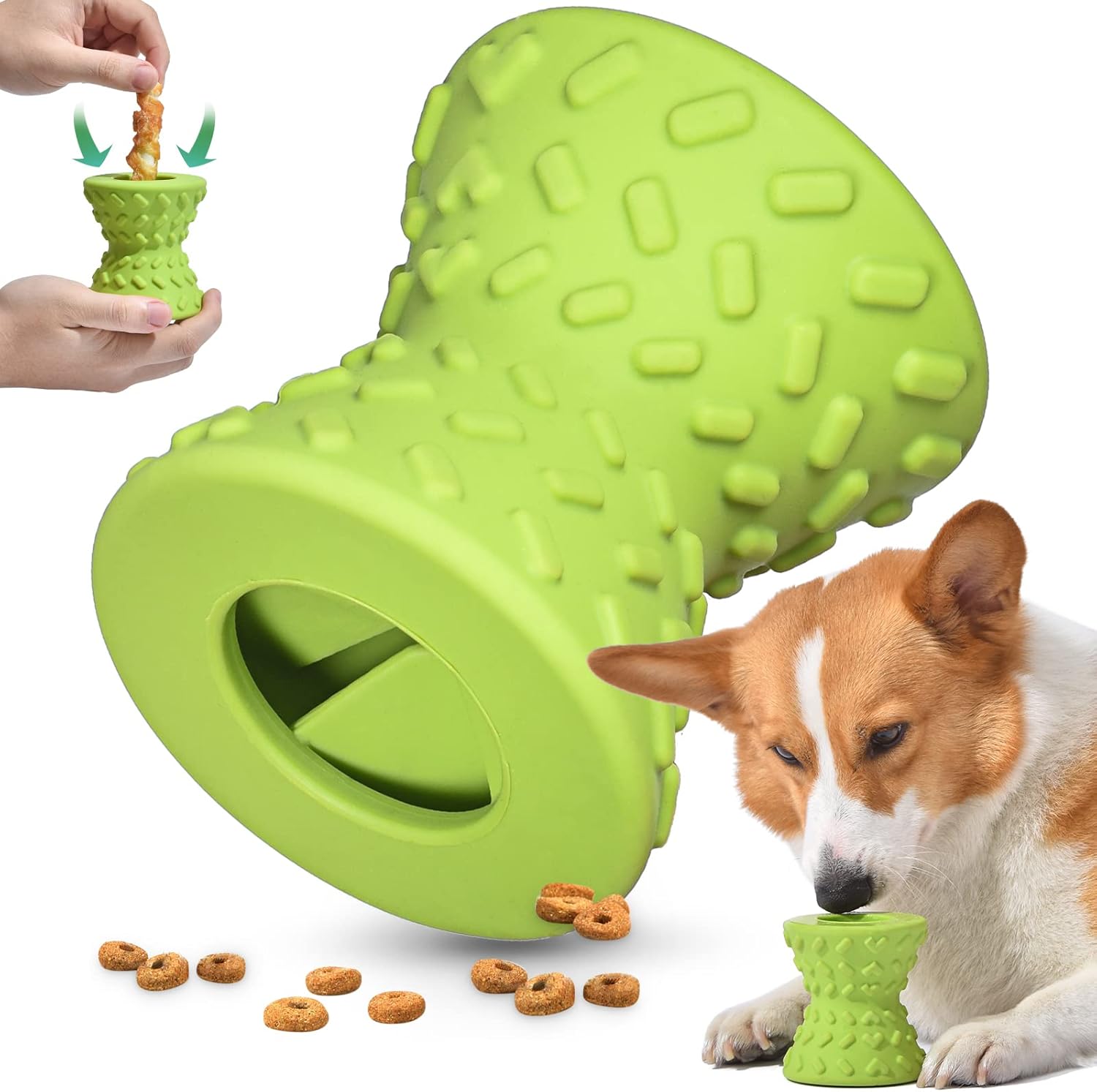 KFX-3153981 Durable Interactive Treat Dispensing Dog Toy - Tough Natural Rubber Chew Bone for Aggressive Chewers