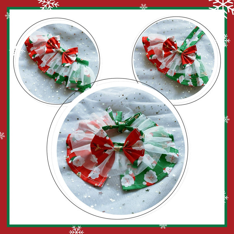 KFX-3154109 Red and Green Christmas Pet Scarf for Medium and Large Dogs - Santa Claus Design