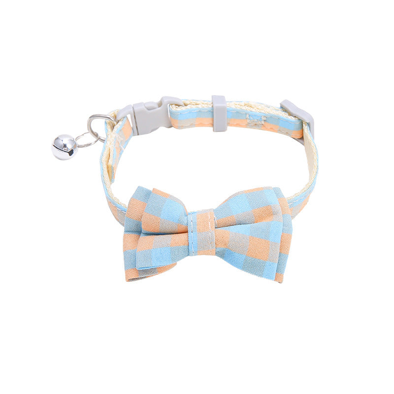 KFX-3154493 Colorful Lattice Butterfly Pet Collar - Adjustable Length 22.3CM to 30CM, Soft Cloth Material