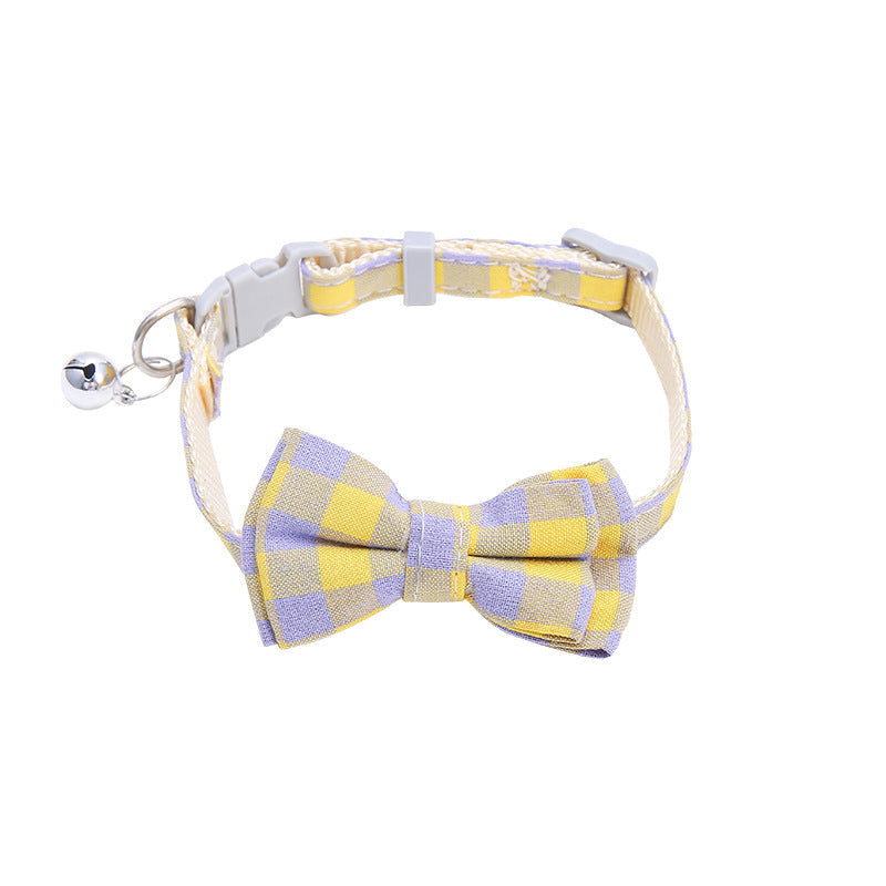 KFX-3154493 Colorful Lattice Butterfly Pet Collar - Adjustable Length 22.3CM to 30CM, Soft Cloth Material