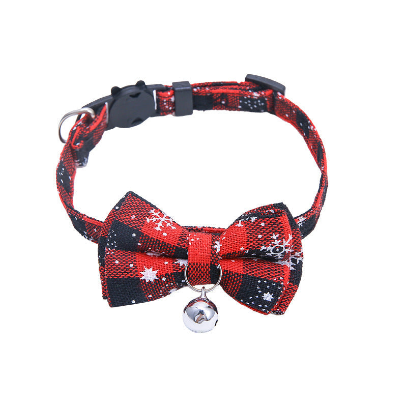 KFX-3154493 Colorful Lattice Butterfly Pet Collar - Adjustable Length 22.3CM to 30CM, Soft Cloth Material