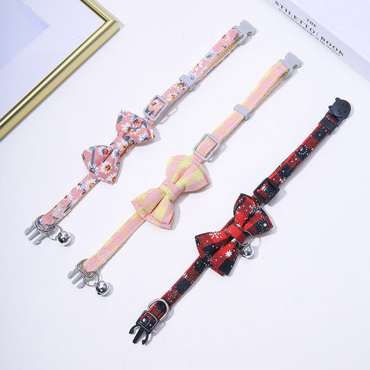 KFX-3154493 Colorful Lattice Butterfly Pet Collar - Adjustable Length 22.3CM to 30CM, Soft Cloth Material