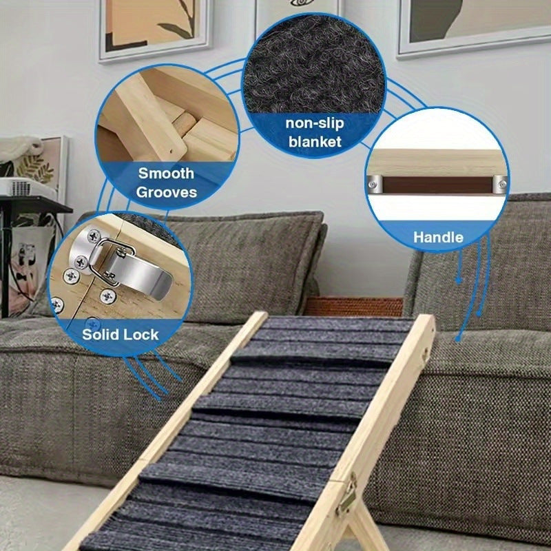KFX-3157949 Wooden Pet Folding Ladder for Older Dogs - 41.5x30cm, Solid Design