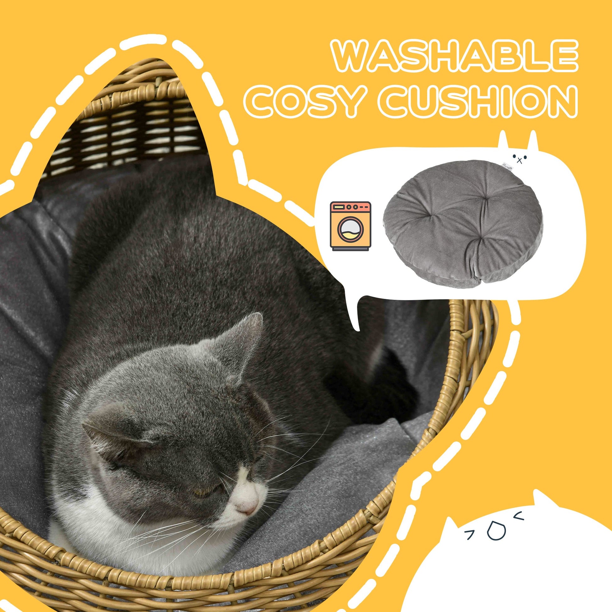 KFX-3160893 Stylish Rattan Cat Bed with Washable Cushion for Cats Under 9 lbs