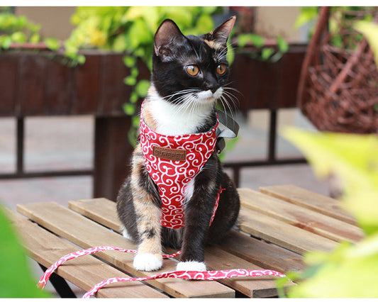 KFX-3161533 Japanese Style Cat Towing Rope Harness - Breathable Polyester Canvas, Sizes XS/S, 3 Colors Available