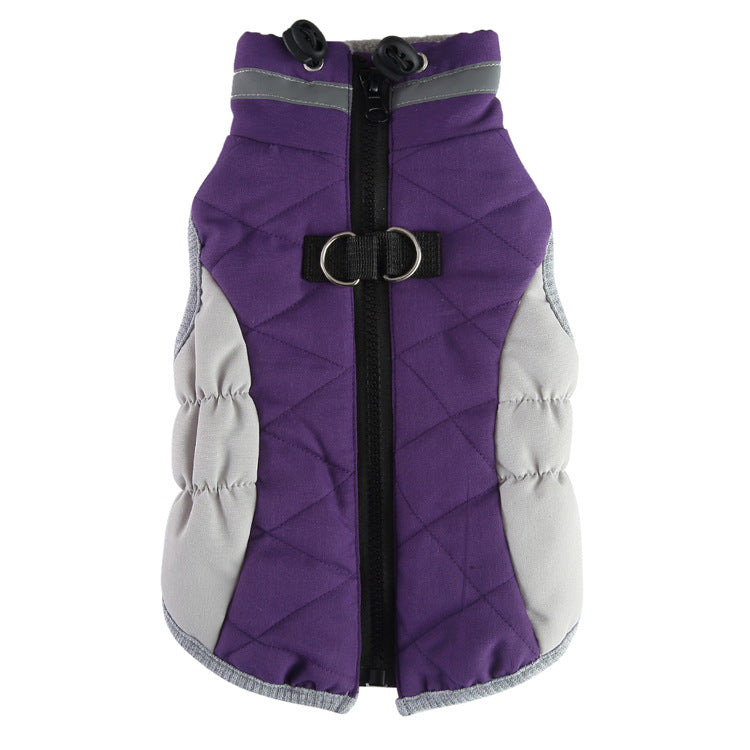 KFX-3161917 Warm Cotton Padded Dog Coat with Hauling Rope for Winter Weather