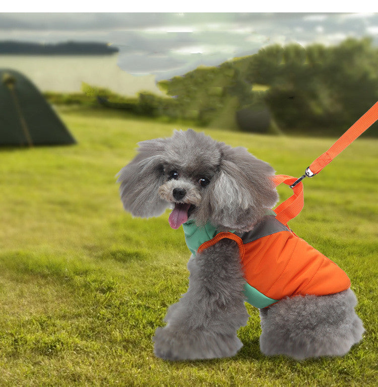 KFX-3161917 Warm Cotton Padded Dog Coat with Hauling Rope for Winter Weather