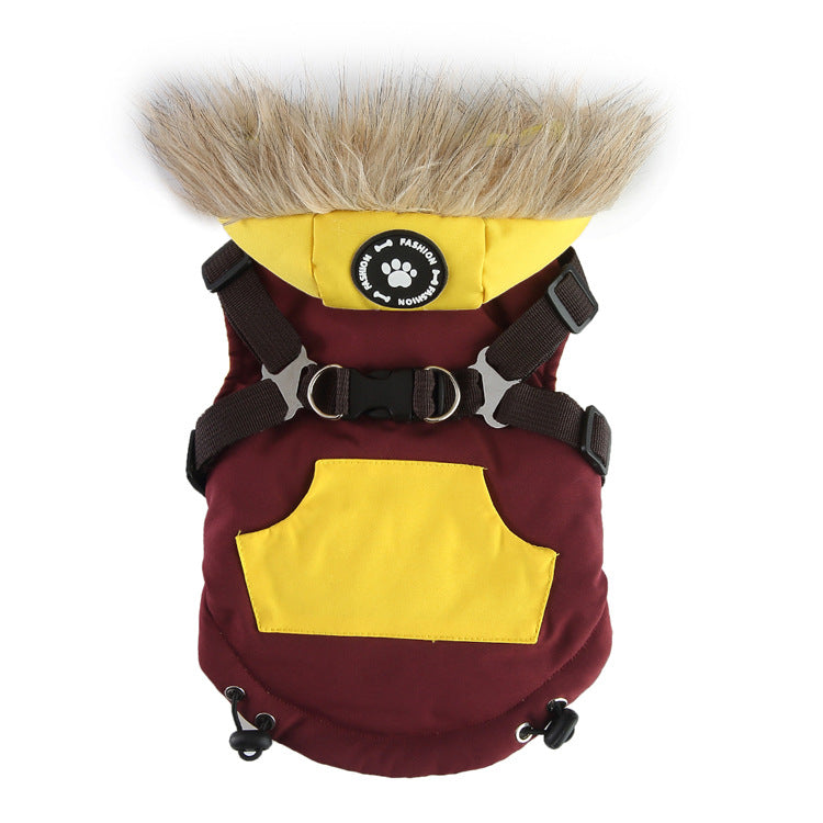 KFX-3161917 Warm Cotton Padded Dog Coat with Hauling Rope for Winter Weather