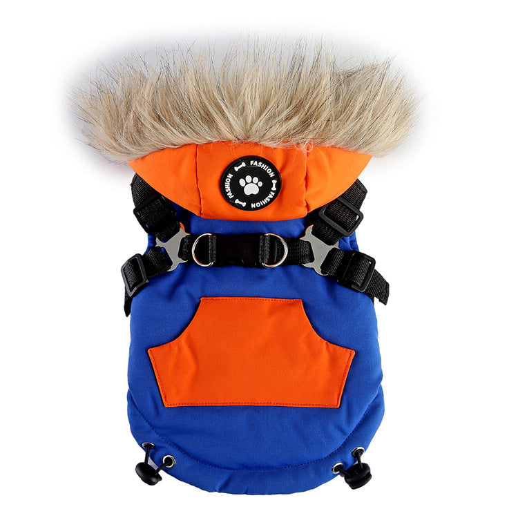 KFX-3161917 Warm Cotton Padded Dog Coat with Hauling Rope for Winter Weather