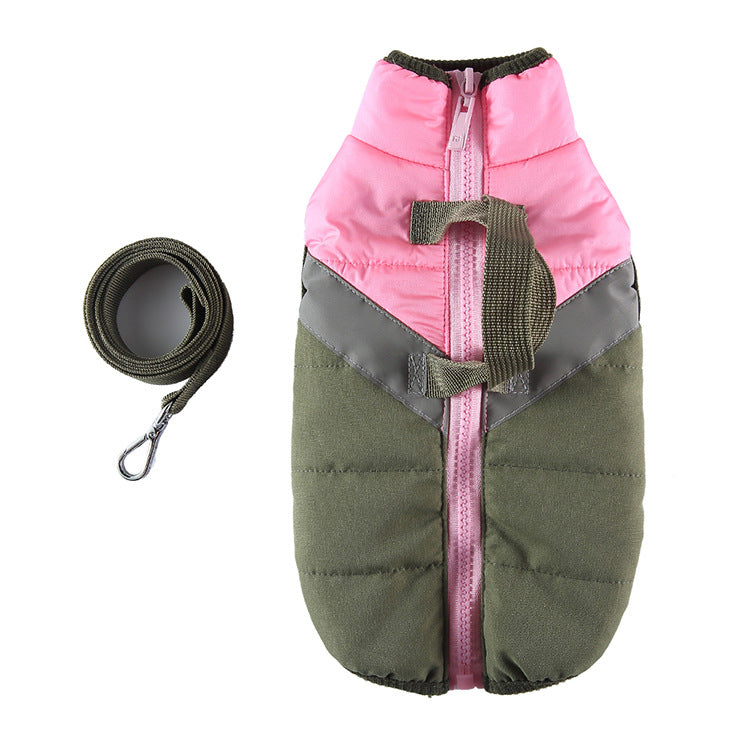 KFX-3161917 Warm Cotton Padded Dog Coat with Hauling Rope for Winter Weather