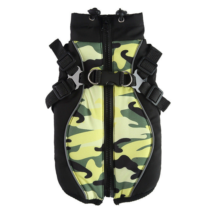 KFX-3161917 Warm Cotton Padded Dog Coat with Hauling Rope for Winter Weather
