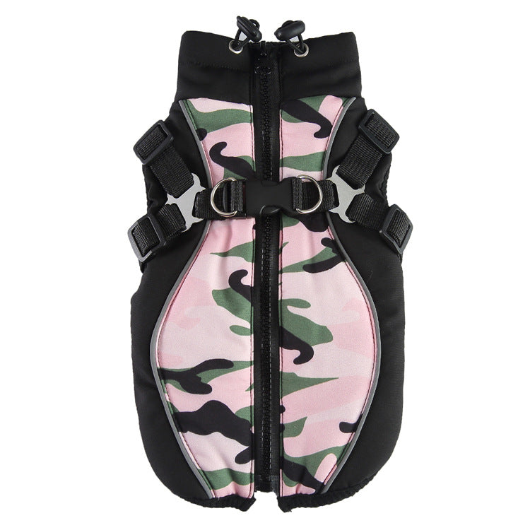 KFX-3161917 Warm Cotton Padded Dog Coat with Hauling Rope for Winter Weather