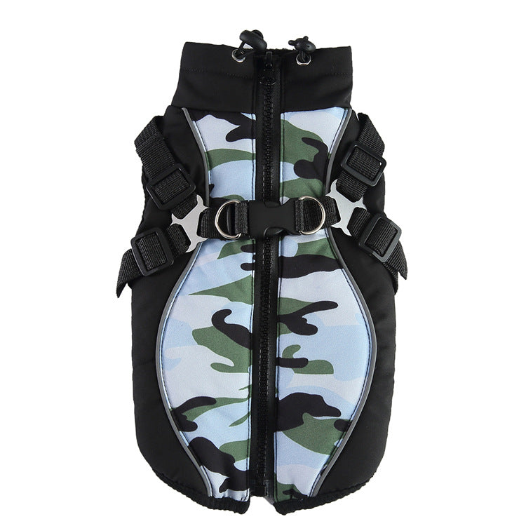 KFX-3161917 Warm Cotton Padded Dog Coat with Hauling Rope for Winter Weather