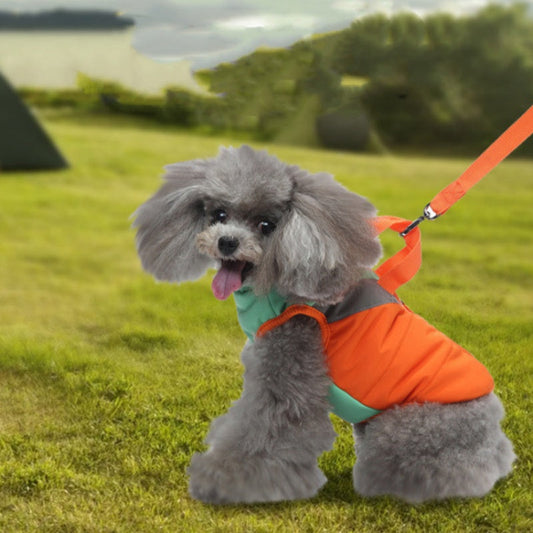 KFX-3161917 Warm Cotton Padded Dog Coat with Hauling Rope for Winter Weather