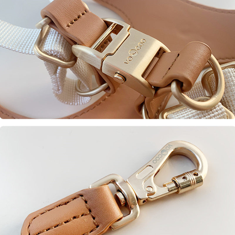 KFX-3162045 Leather Dog Leash and Chest Strap Set for Small and Medium Dogs