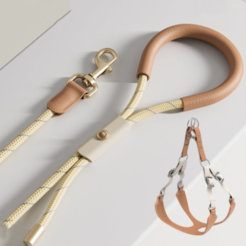 KFX-3162045 Leather Dog Leash and Chest Strap Set for Small and Medium Dogs