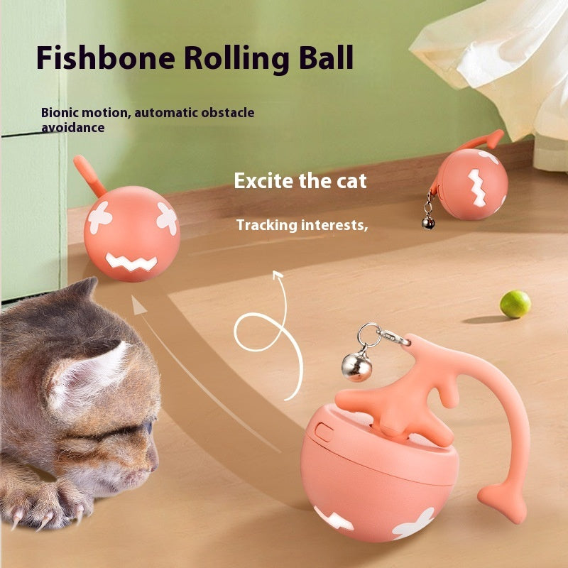 KFX-3163069 Interactive USB Rechargeable Cat Toy Ball with Obstacle Avoidance and Detachable Tail