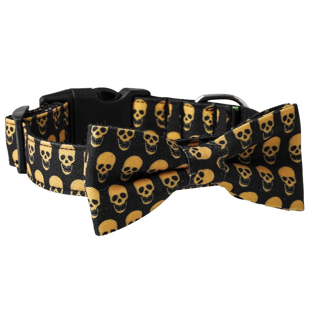 KFX-3164221 Skull and Bat Design Nylon Pet Leash and Collar for Dogs, Adjustable Sizes S, M, L