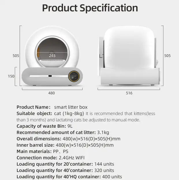 KFX-316563 Automatic Self-Cleaning Cat Litter Box with Large 65L Capacity and Odor Control Features