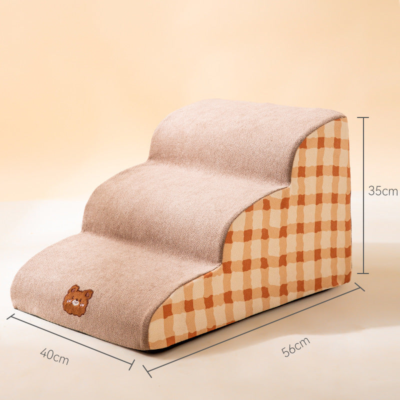 KFX-3166397 Removable Sponge Pet Stairs for Small Dogs - Corduroy and Snow Velvet Design, 40x72x40cm