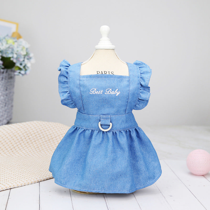 KFX-3166781 Embroidered Letter Denim Skirt for Dogs - Spring & Summer Fashion in Dark Blue and Light Blue