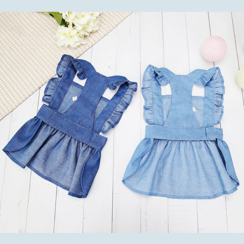 KFX-3166781 Embroidered Letter Denim Skirt for Dogs - Spring & Summer Fashion in Dark Blue and Light Blue
