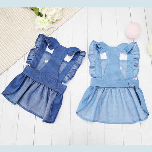 KFX-3166781 Embroidered Letter Denim Skirt for Dogs - Spring & Summer Fashion in Dark Blue and Light Blue