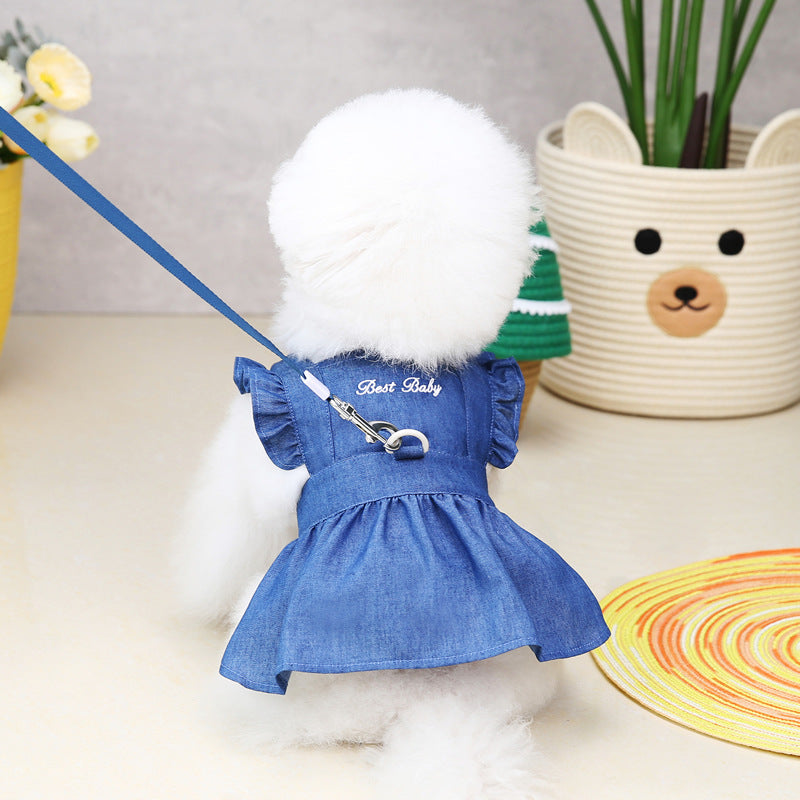 KFX-3166781 Embroidered Letter Denim Skirt for Dogs - Spring & Summer Fashion in Dark Blue and Light Blue